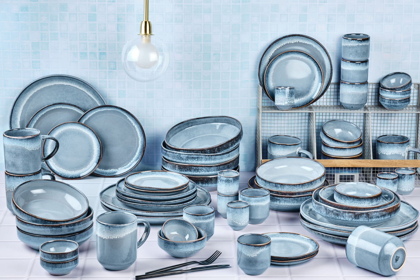 Lot de 60 set complet en grès bleu D Björn - Mathon - 2