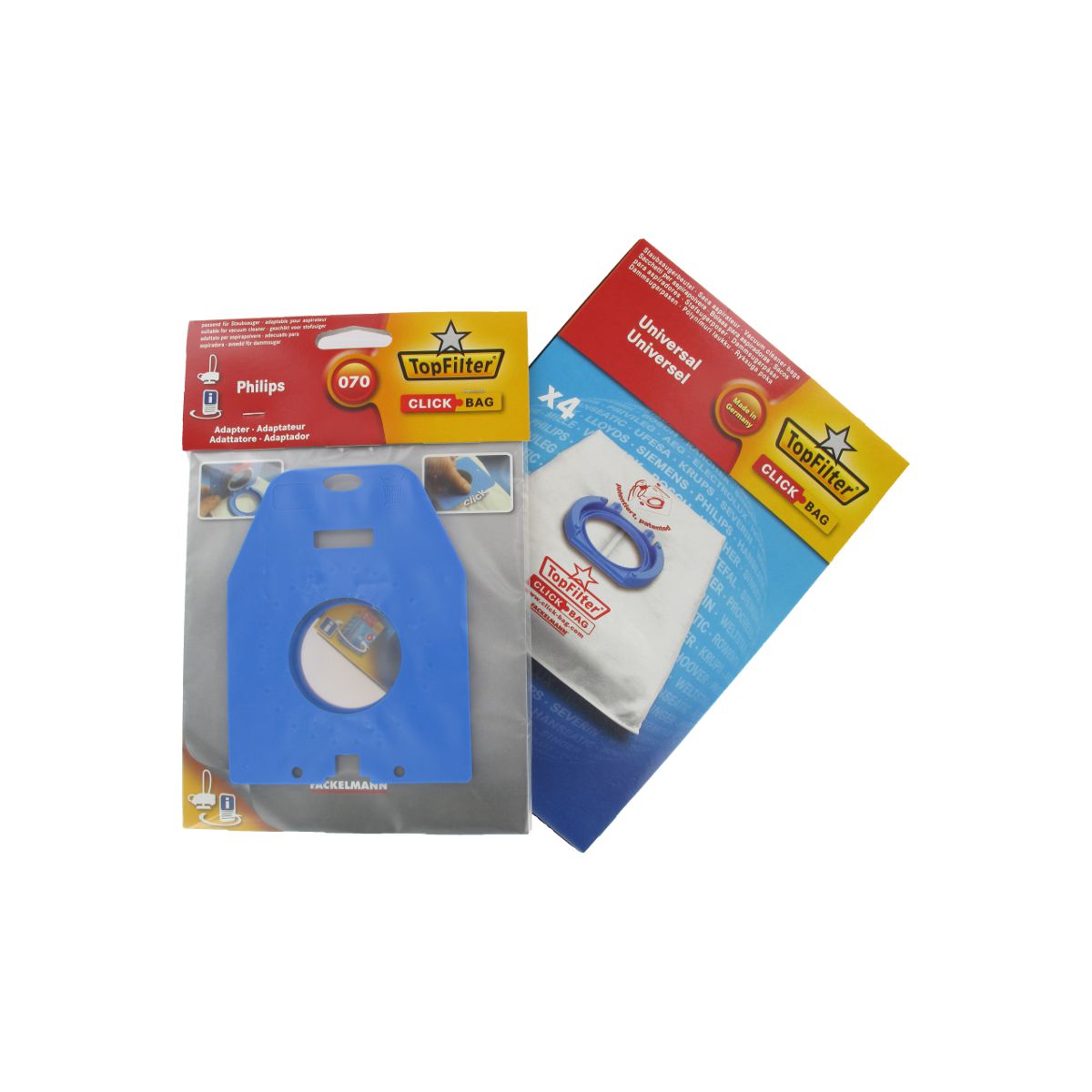 Boite de 4 sacs aspirateurs universels Top Filter avec Adaptateur Click Bag pour aspirateurs Philips 070 TopFilter - Mathon - 1
