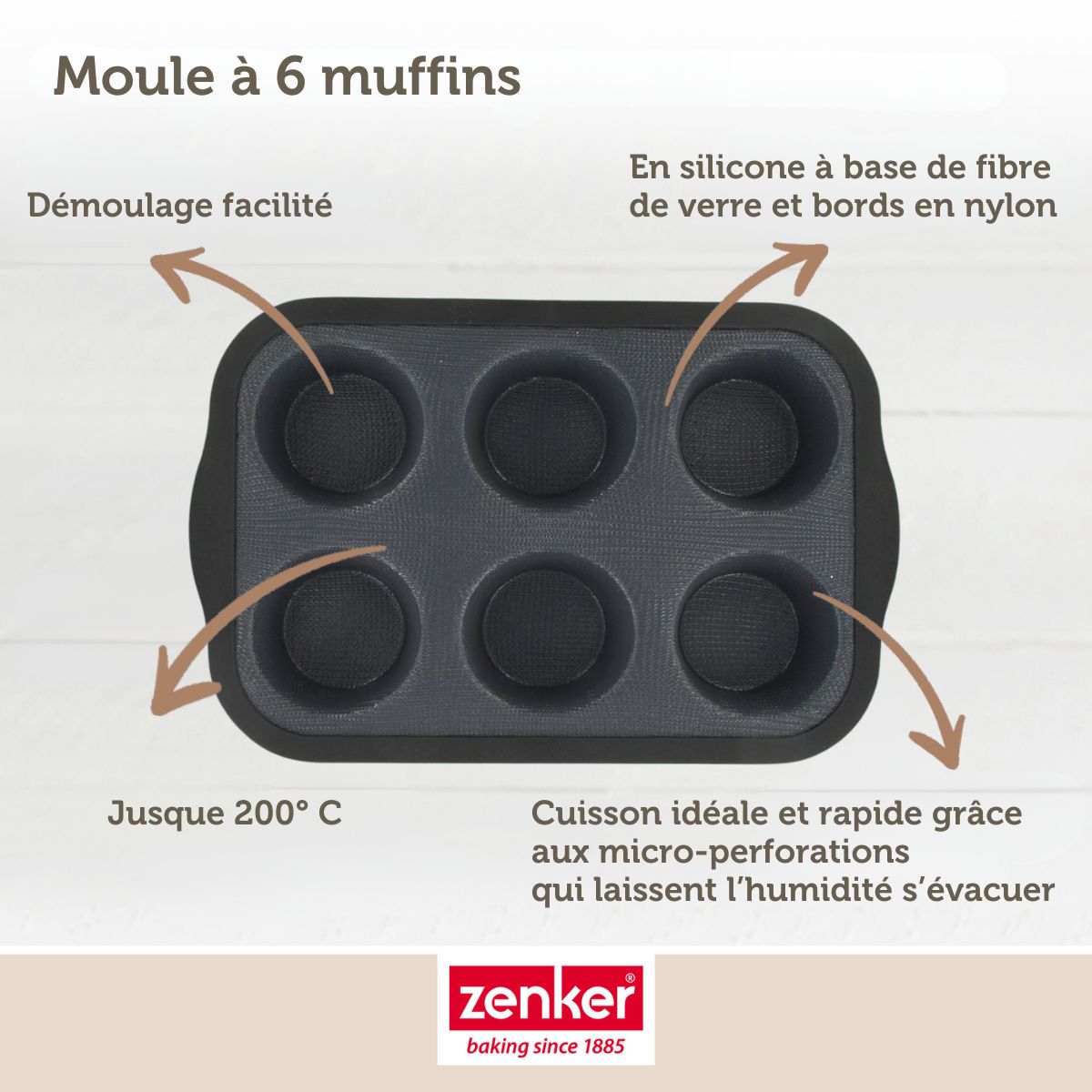 Moule à muffins 6 empreintes 28 x 18 cm Zenker Silicone fibre de verre Zenker - Mathon - 6