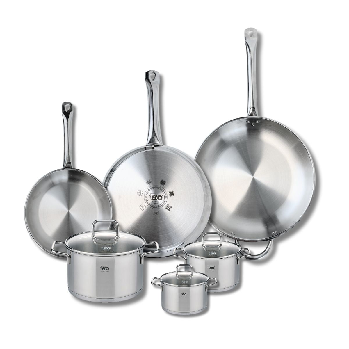 Ensemble de 3 Poêles de cuisson 24, 28 et 32 cm et 3 faitouts 12, 14 et 20 cm  Profi Citrin Elo - Mathon - 1