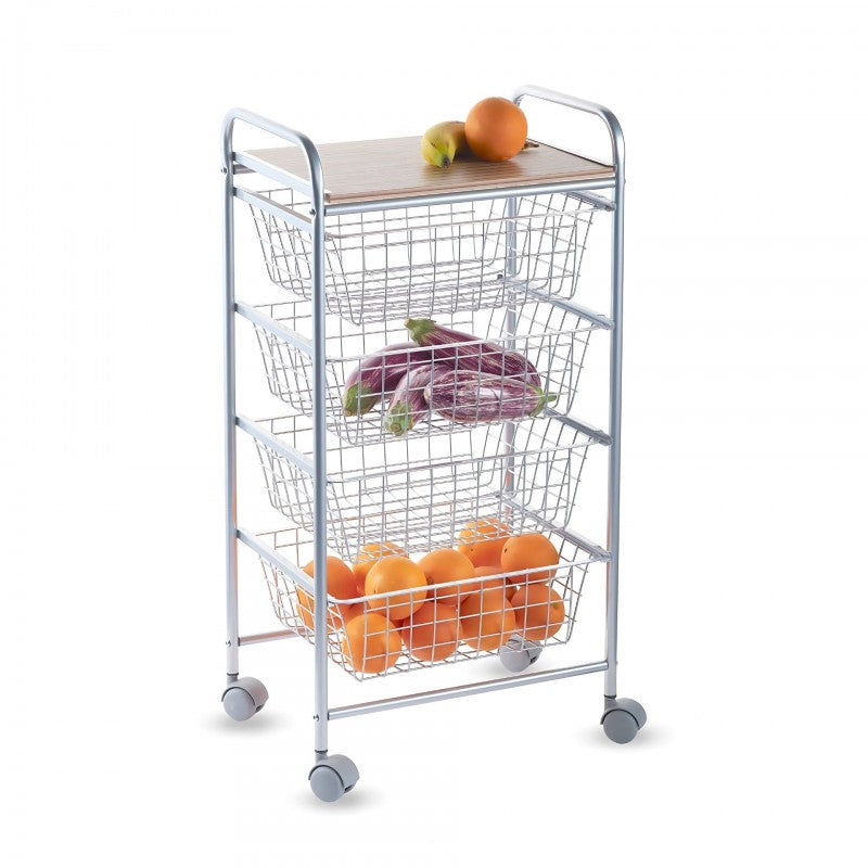 Desserte de cuisine, 4 paniers, plan de travail couleur bouleau texturé avec effet latté, nora Don Hierro - Mathon - 3