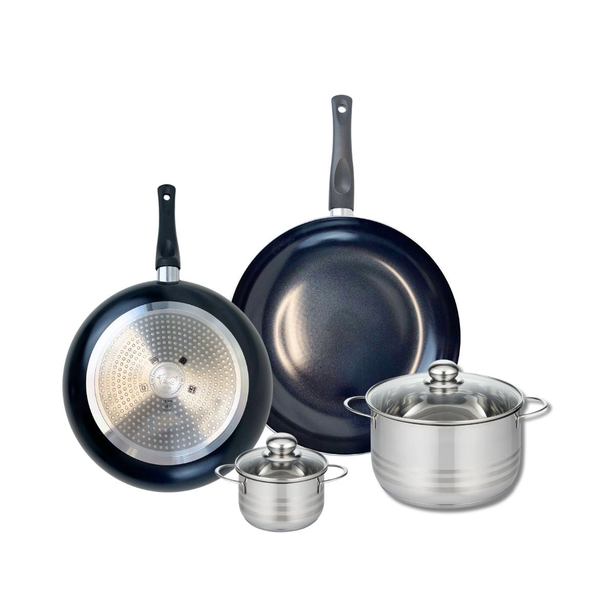 Ensemble de 2 Poêles de cuisson 28 et 32 cm et 2 faitouts 12 et 20 cm  Prima Brillant Elo - Mathon - 1
