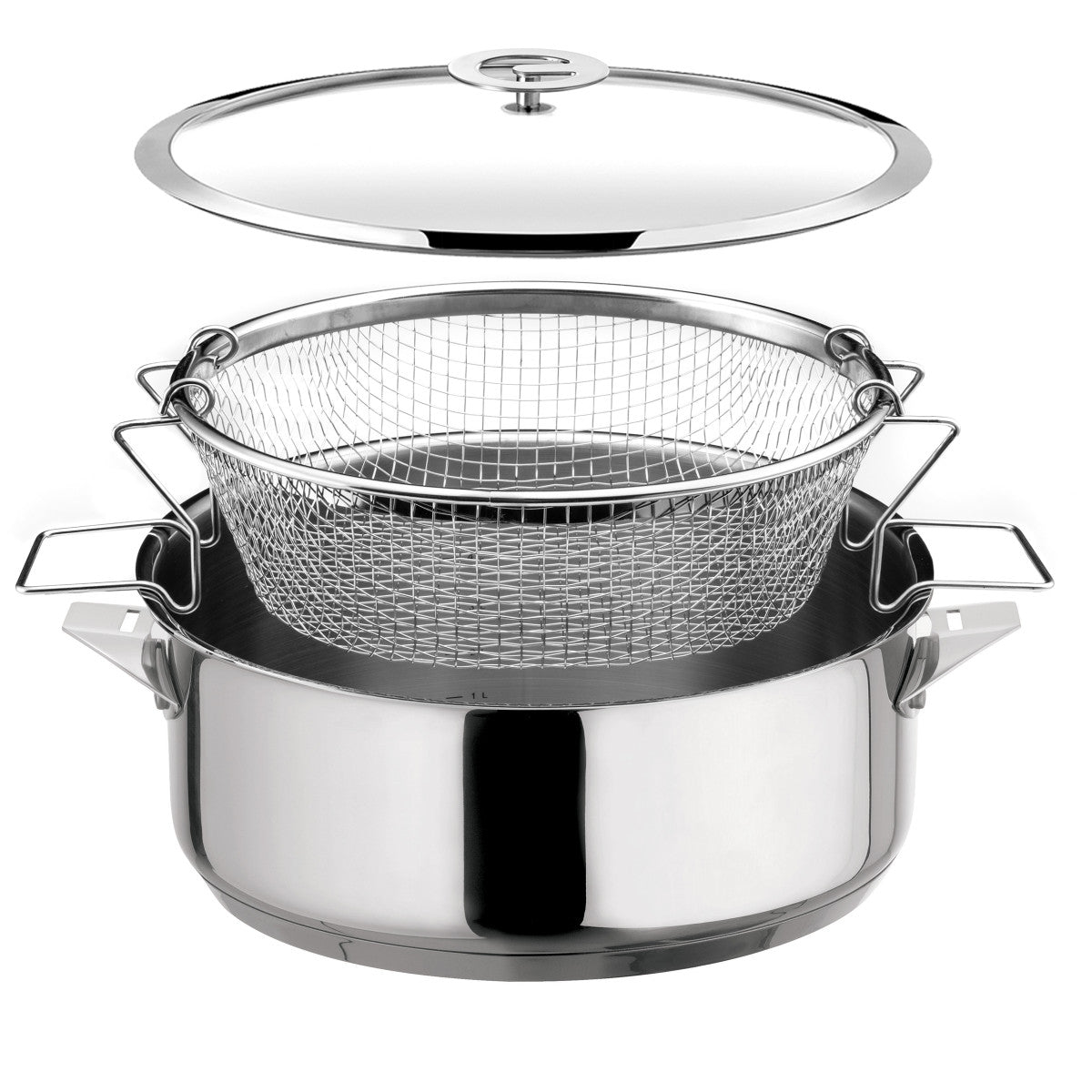 Eclipse - Sauteuse 24 cm revêtue en céramique, couvercle et panier de cuisson pour friture et cuisson à l
