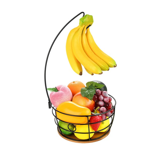 Support à bananes avec corbeille à fruits en bois et métal Vendos85 - Mathon