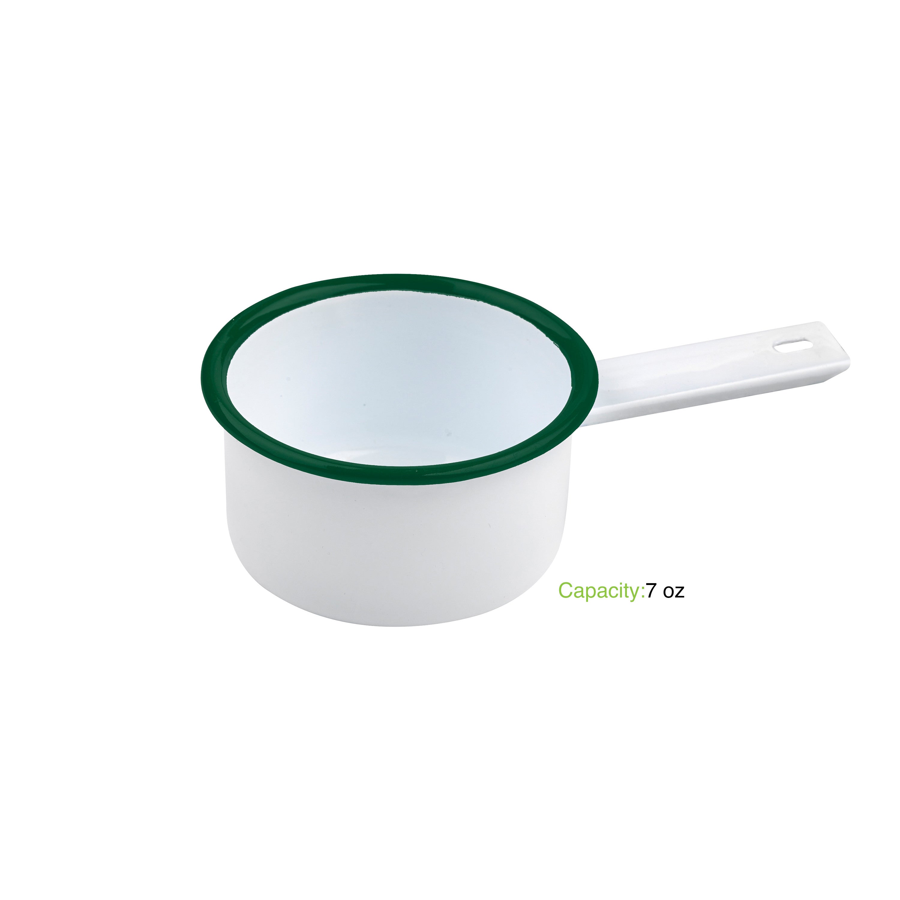 12Pcs - Mini casserole blanche en acier émaillé à bord vert   H47mm 200ml FirstPack - Mathon - 2