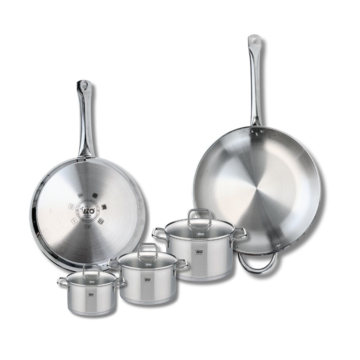 Ensemble de 2 Poêles de cuisson 28 et 32 cm et 3 faitouts 12, 14 et 16 cm  Profi Citrin Elo - Mathon - 1