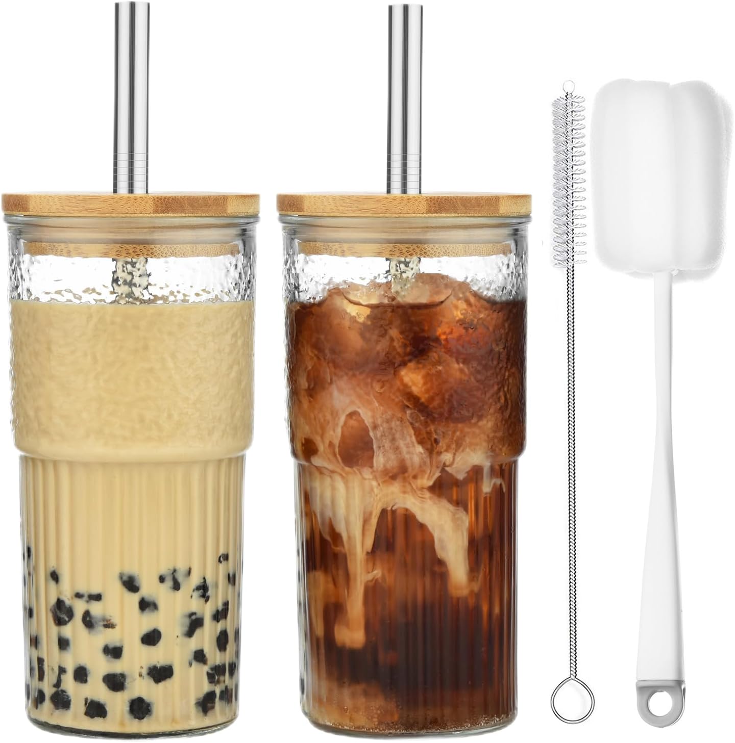 Tasse 600ml Borosilicate avec Pailles et Couvercles Bambou Vendos85 - Mathon