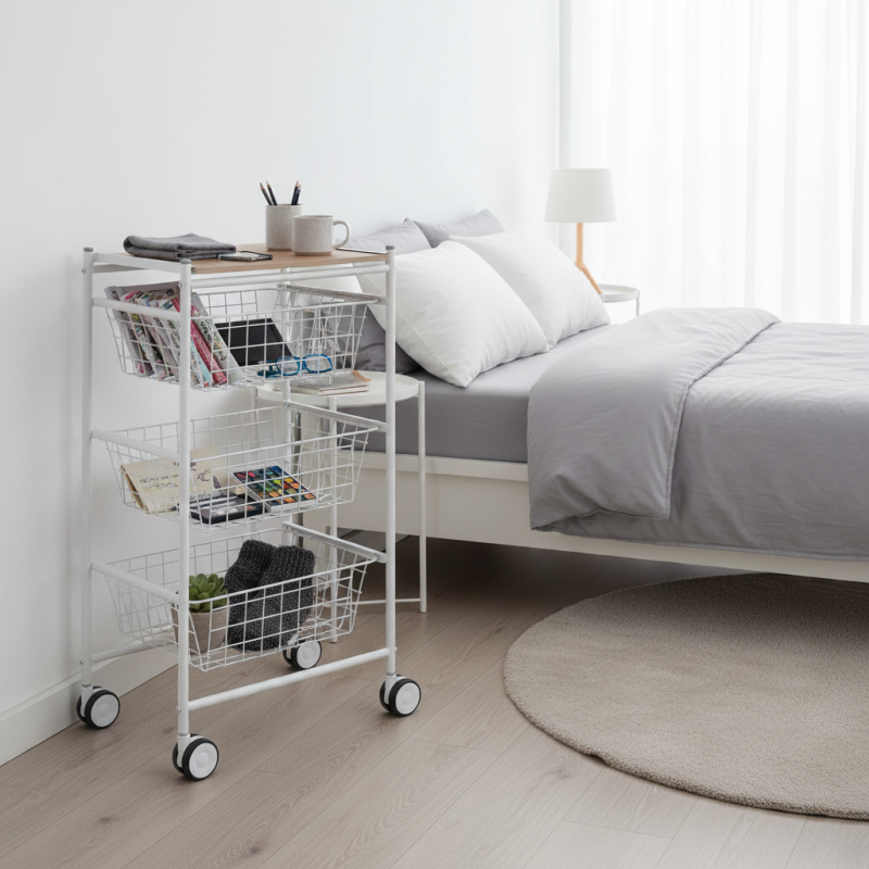 Desserte de cuisine axo, 3 grands paniers coulissants, blanc-hêtre Don Hierro - Mathon - 7