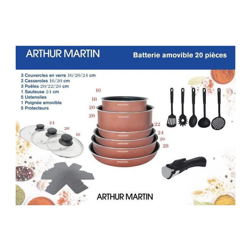 Batterie De Cuisine 20 Pieces   - Aluminium - Poignée Amovible - Tous Feux Dont Induction Arthur Martin - Mathon - 2
