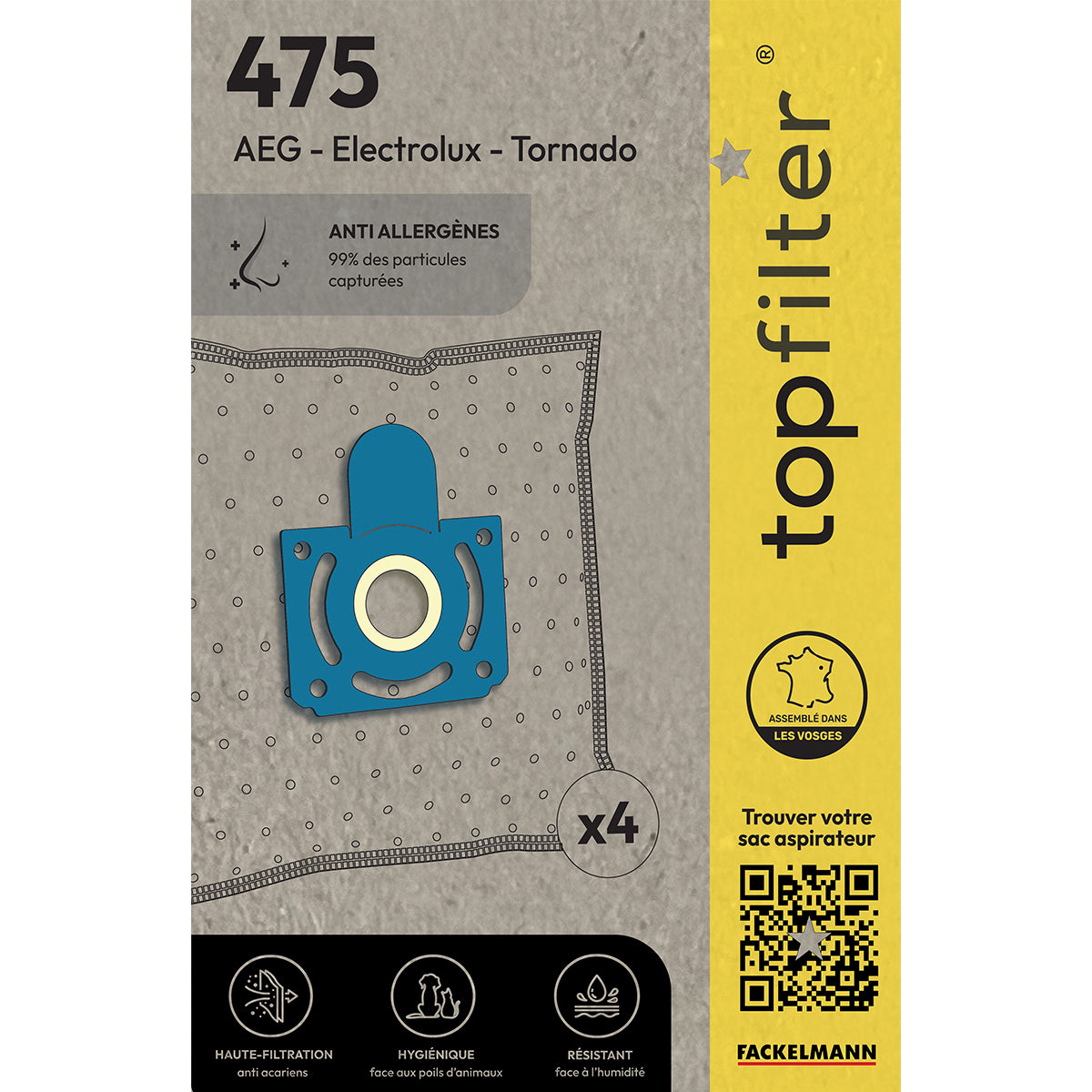 Lot de 4 sacs aspirateur Tornado et AEG TopFilter Premium TopFilter - Mathon - 1