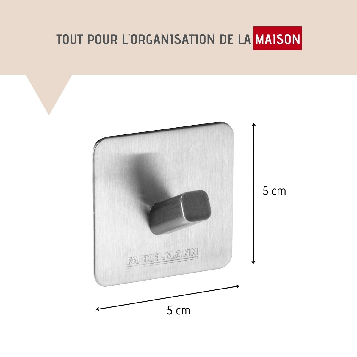 Ensemble de 2 Crochets muraux adhésif carré 5 x 5 cm  Tecno Fackelmann - Mathon - 3