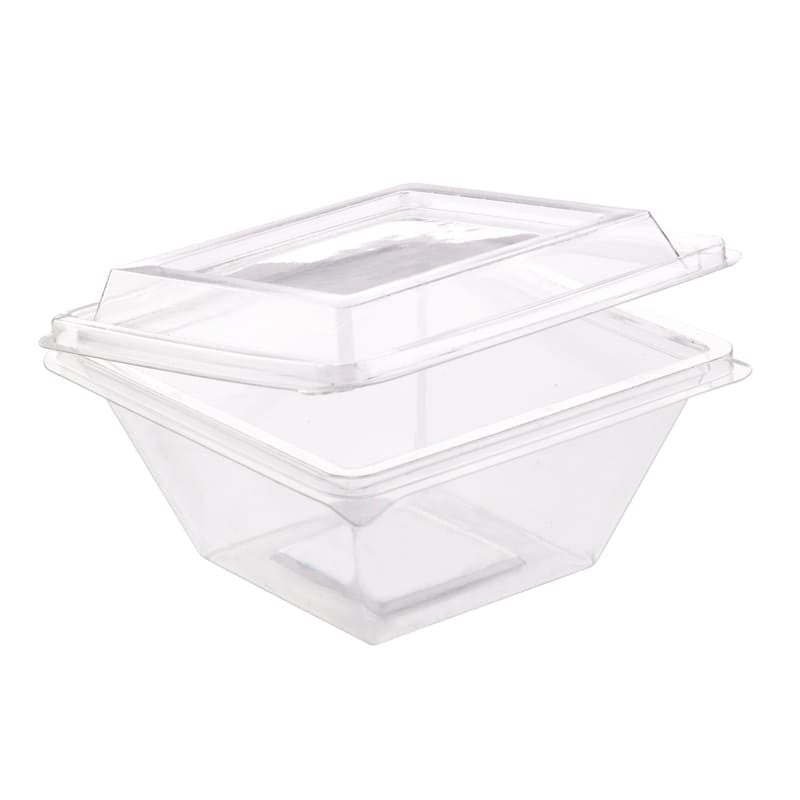 50Pcs - Pyramide Deli plastique PET avec couvercle charnière  105x105x55mm 250ml FirstPack - Mathon - 2