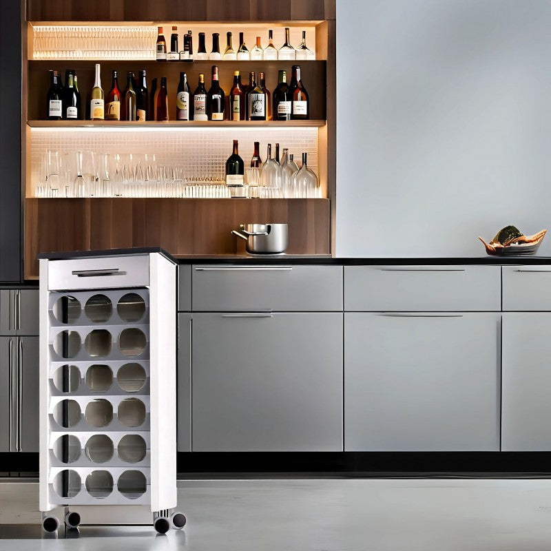 Étagère à roulettes porte bouteilles BACUS, capacité 18 bouteilles, Blanc-Ardoise Don Hierro - Mathon - 2