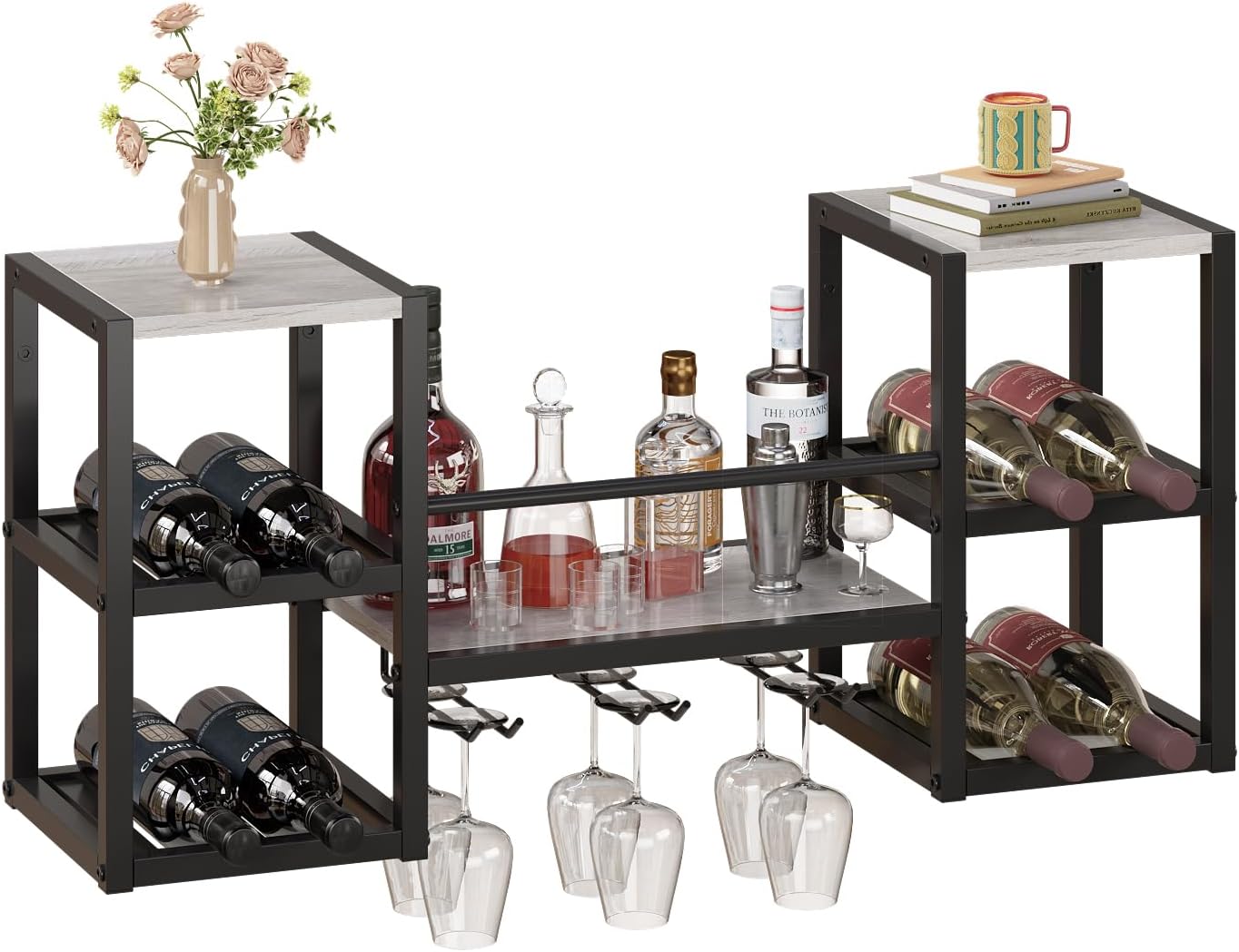 Casier à vin mural métal et bois – 8 bouteilles + verres Vendos85 - Mathon