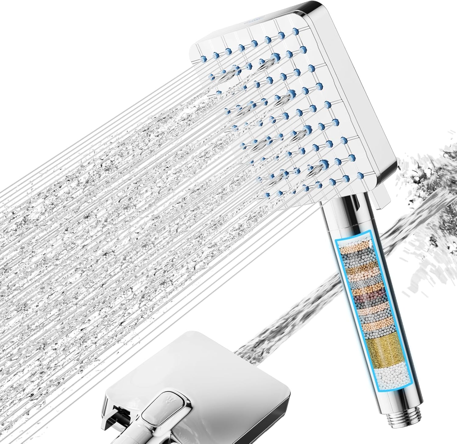 Pommeau de douche chromé méditerranéen 6+1 jets avec filtre Vendos85 - Mathon