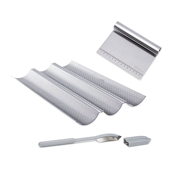 Kit faire son pain : plaque à baguettes + coupe pâte+ incisette - Mathon - 1