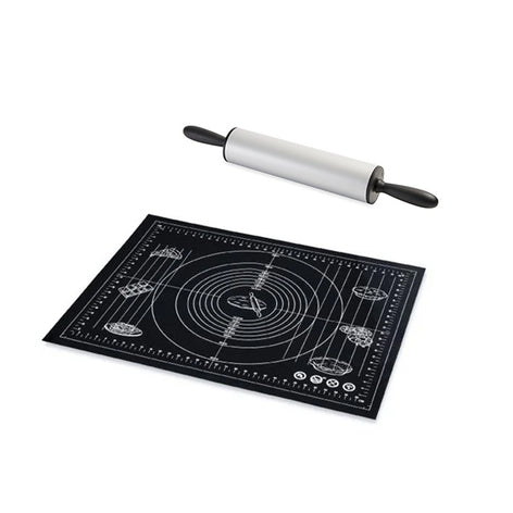 Lot tapis de pâtisserie multi-diamètres et rouleau anti-adhérent 45 cm Mathon - Mathon - 1