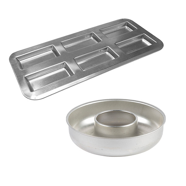 Lot moule à savarin 24 cm et plaque 6 financiers en fer blanc  Gobel - Mathon