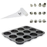 Lot plaque 12 mignardises micro-perforée en acier antiadhérent 29 x 22 cm avec rouleau de 24 poches pâtissières jetables et coffret de 12 douilles inox Mathon - Mathon - 1