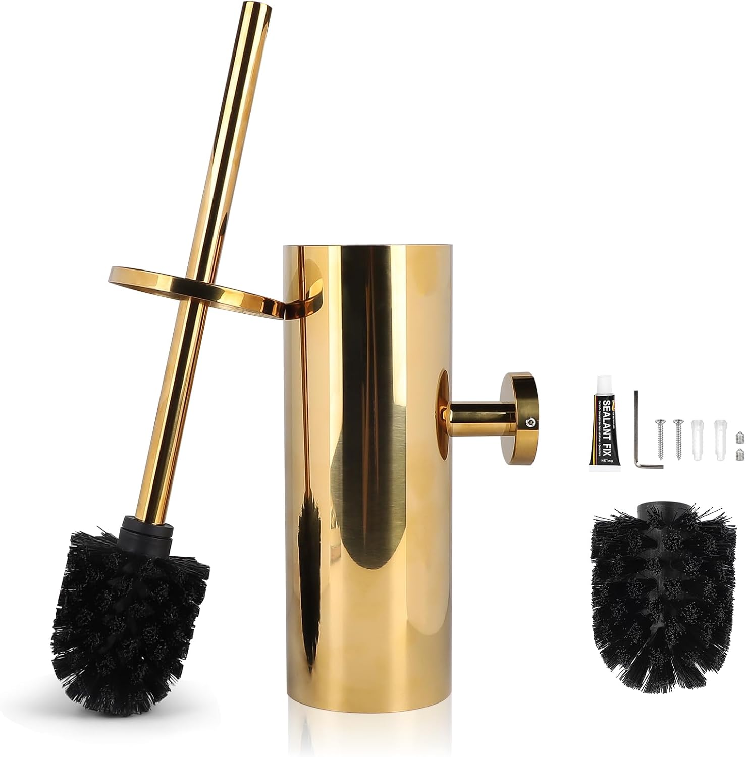 Brosse WC Dorée avec Support et Poignée Amovible Vendos85 - Mathon