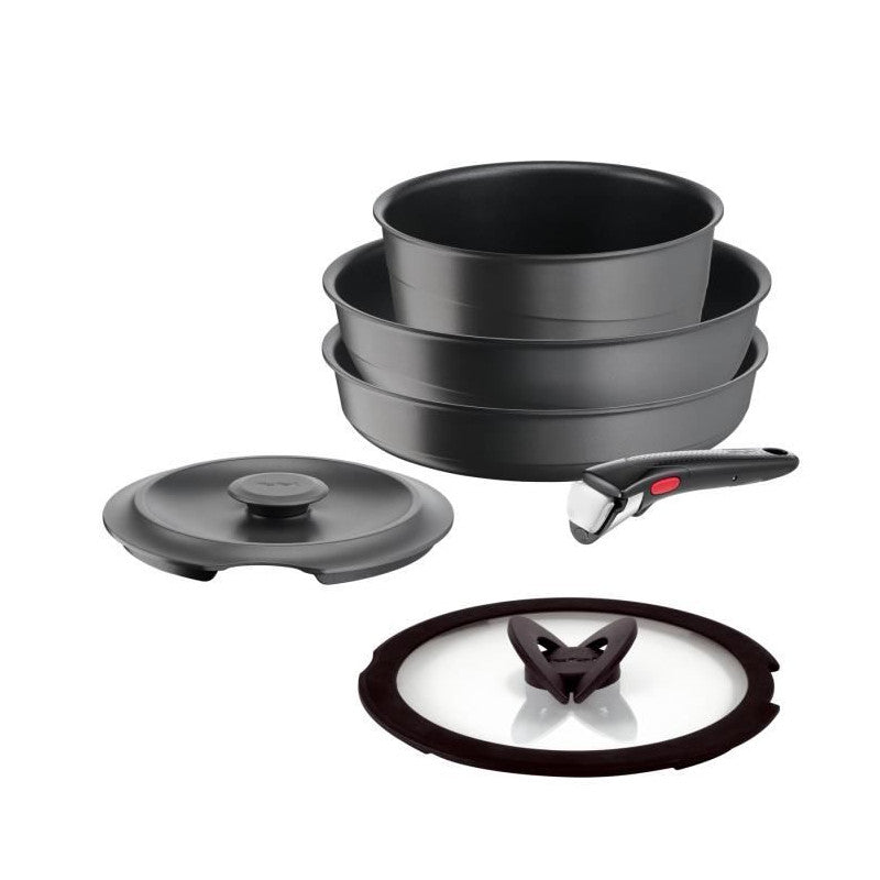 Ingenio Lot 6 Pieces, Induction, Fonte Aluminium, Antiadhésif, Poele, Cocotte, Couvercle Fonte + Verre, Inspiration L867s Tefal - Mathon - 1
