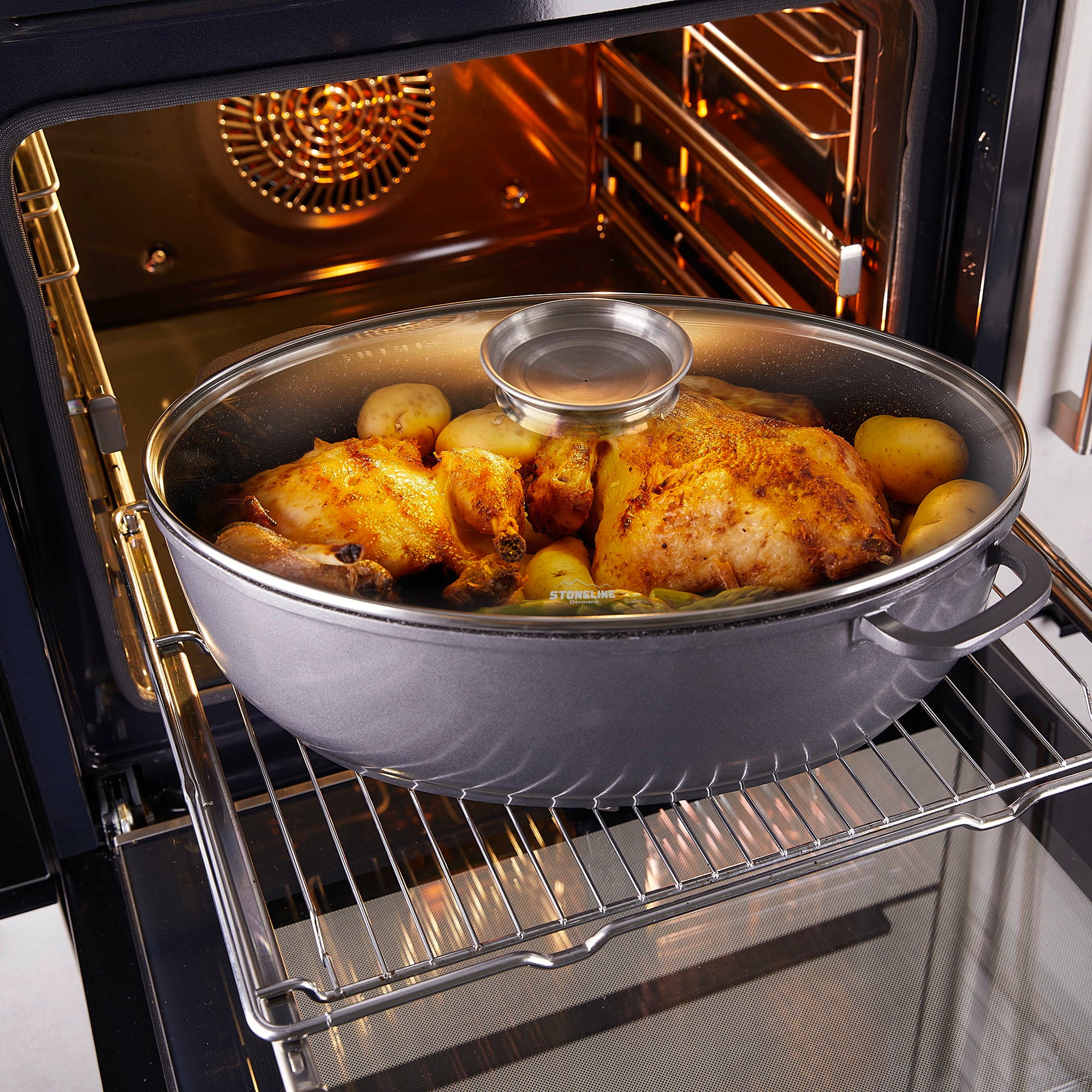 Rôtissoire Gourmet 39 x 26 cm, avec couvercle en verre arômatiseur Stoneline - Mathon - 3