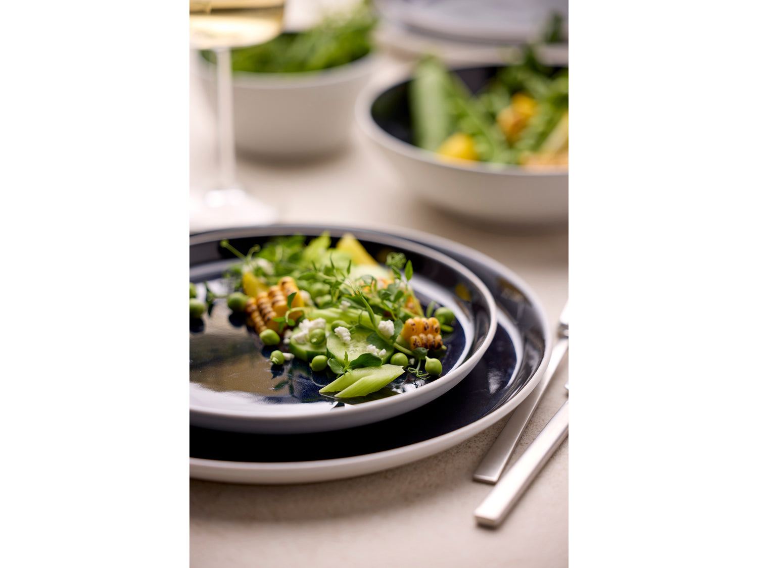 Assiette Gastro en Grès Blanc/Bleu foncé Bitz - Mathon - 6