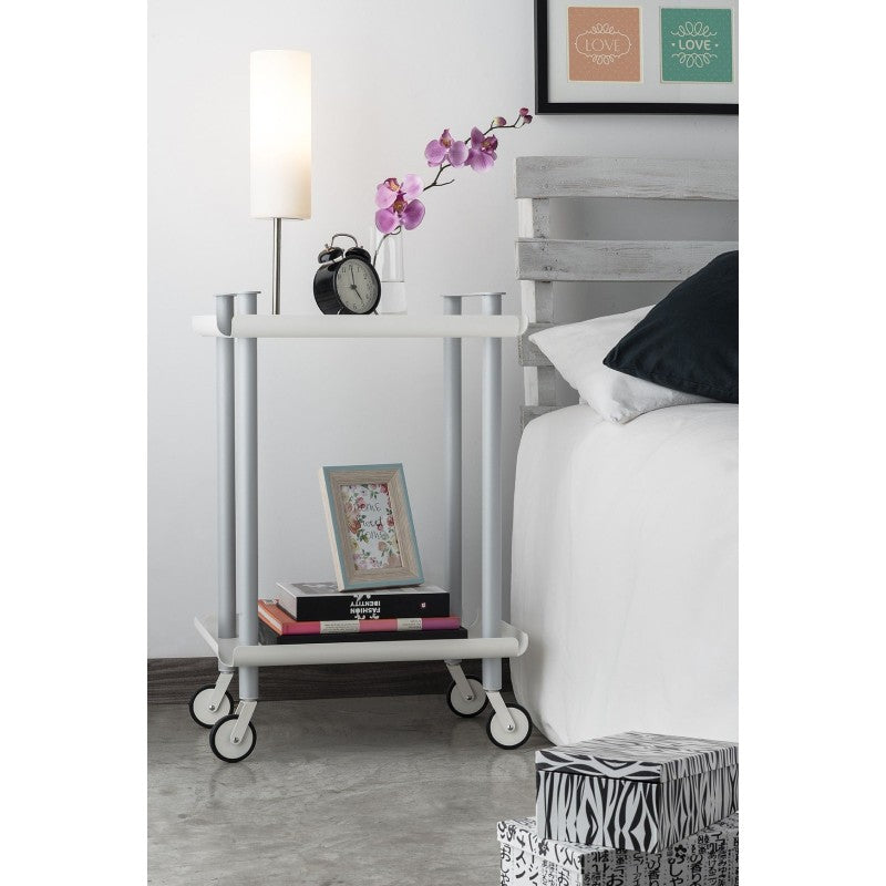 Desserte à roulettes, desserte de service Leky, métallique, 2 niveaux. Gris - Blanc Don Hierro - Mathon - 2