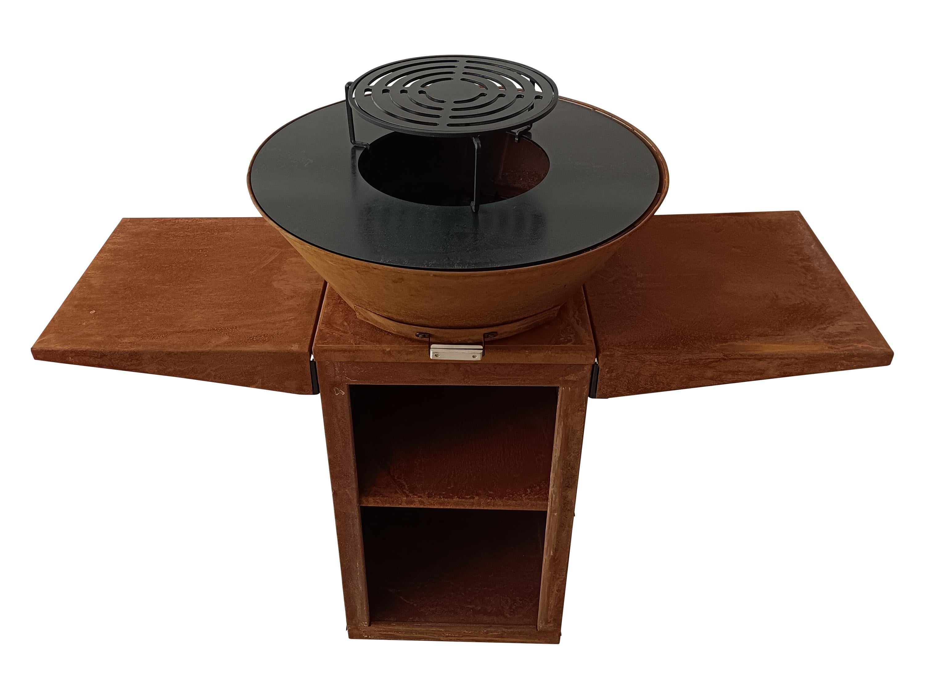 Barbecue avec plaque ronde, grill et support Purline - Mathon - 1