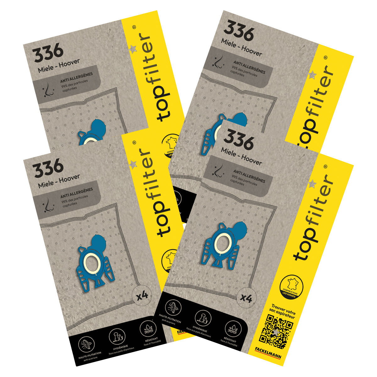 Lot de 4 packs de 4 sacs aspirateur 64336 Miele et Hoover TopFilter Premium TopFilter - Mathon - 1