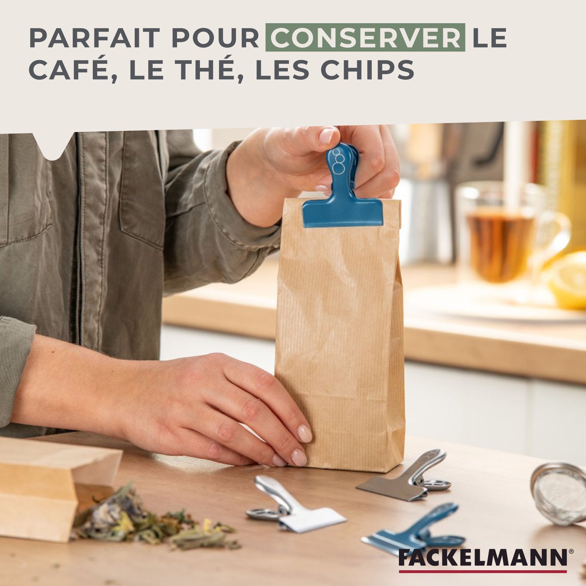 Lot de 4 pinces inox pour fermer les sachets  Balance Fackelmann - Mathon - 4