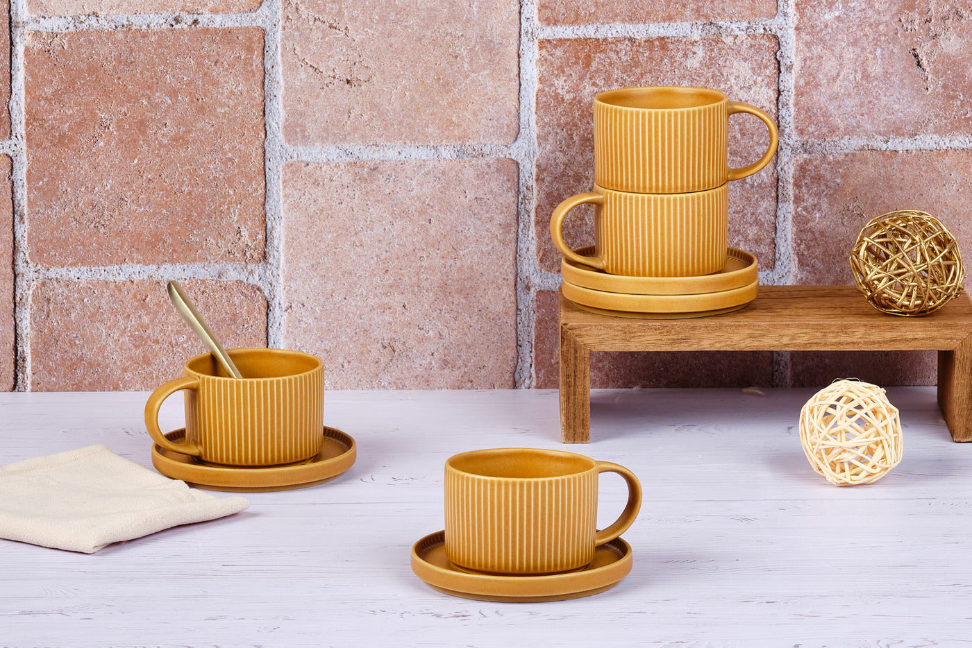 Tasse SCANDI 15cl et soucoupe Ø12cm - 8 pièces - Ocre Björn - Mathon - 2