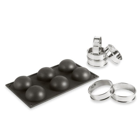 Kit moule silicone 6 demi-sphères  + 6 cercles à tarte Patisse - Mathon - 1