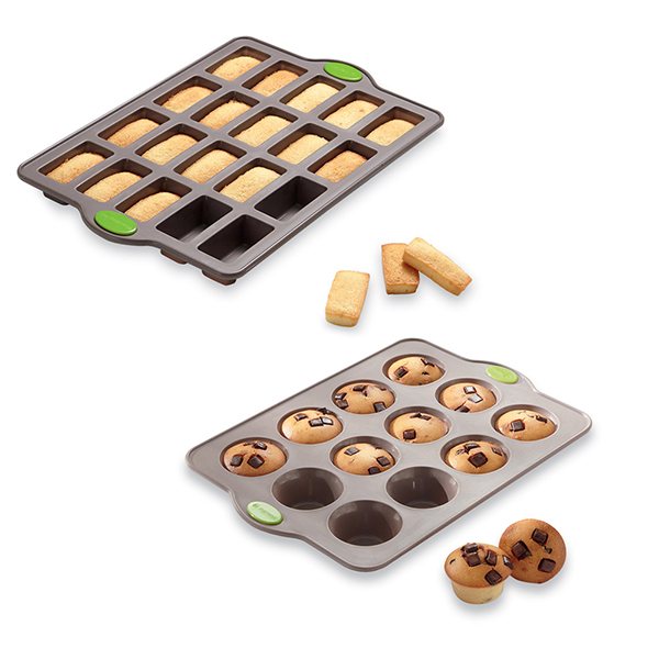 Lot plaque 20 financiers et plaque 12 muffins en silicone structure acier Rigiflex Mathon - Mathon - 1