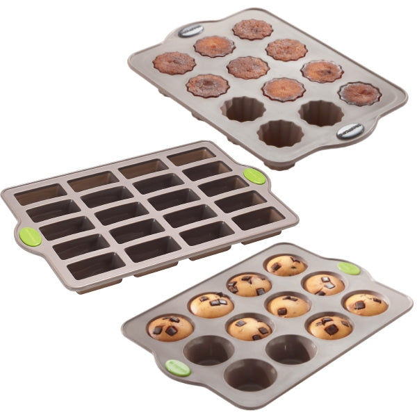 Lot de 3 plaques Rigiflex : 20 mini financiers, 12 muffins et 12 canelés Mathon - Mathon - 1