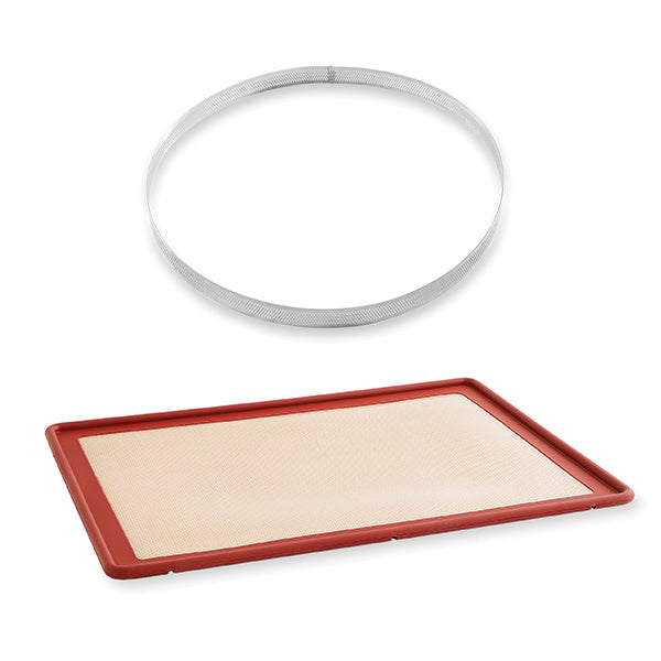 Lot tapis plaque de cuisson 39,7 x 29,5 cm et cercle à tarte perforé 28 cm Mathon - Mathon - 1