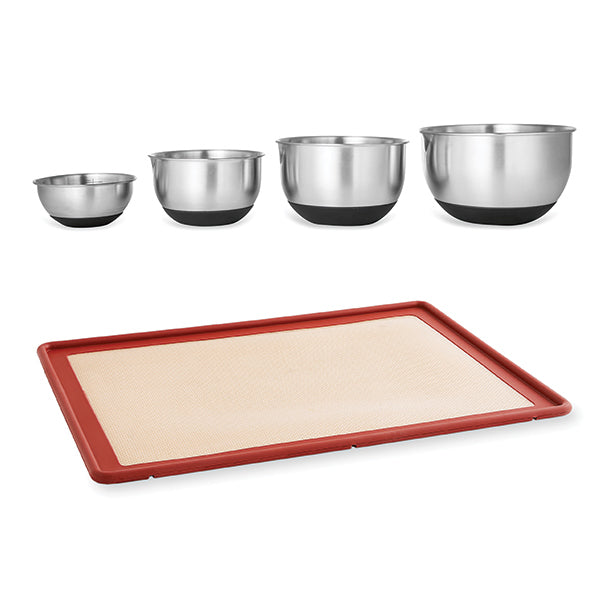 Lot tapis plaque de cuisson 39,7 x 29,5 cm et 4 petits bols inox de 10,5 à 17 cm Mathon - Mathon - 1