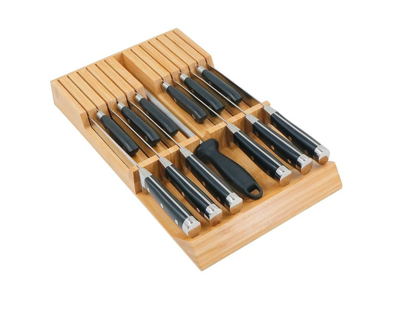 Bloc de Couteaux de Cuisine en Bambou avec Grande poignée (sans Couteau) pour 12 Couteaux et 1 aiguiseur Acier Vendos85 - Mathon