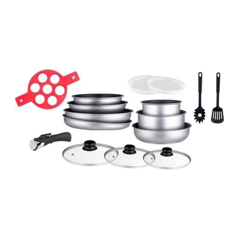 Batterie De Cuisine   Am3950 16 Pieces - Aluminium - Poignée Amovible - Tous Feux Dont Induction Arthur Martin - Mathon - 1