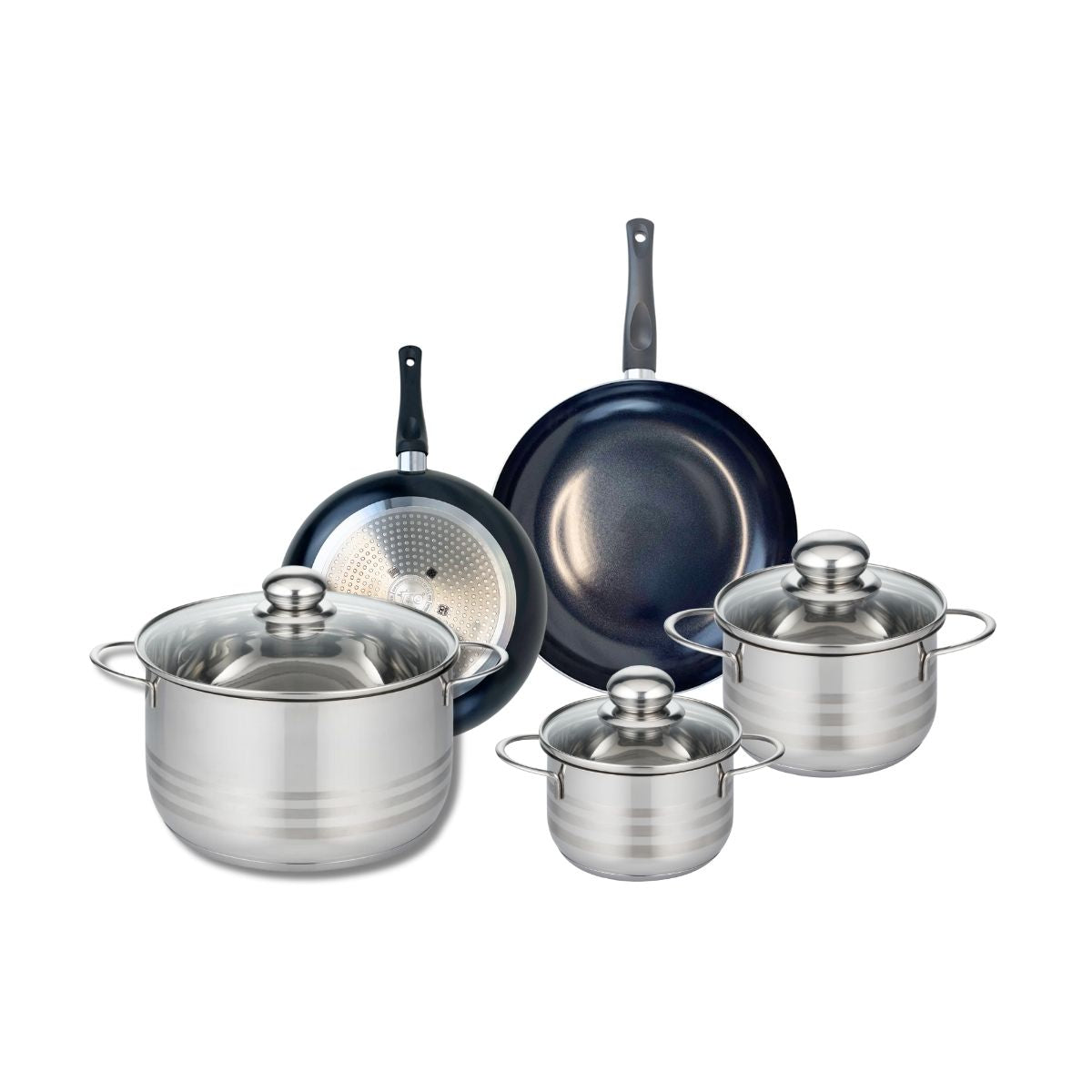 Ensemble de 2 Poêles de cuisson 20 et 24 cm et 3 faitouts 14, 16 et 24 cm  Prima Brillant Elo - Mathon - 1