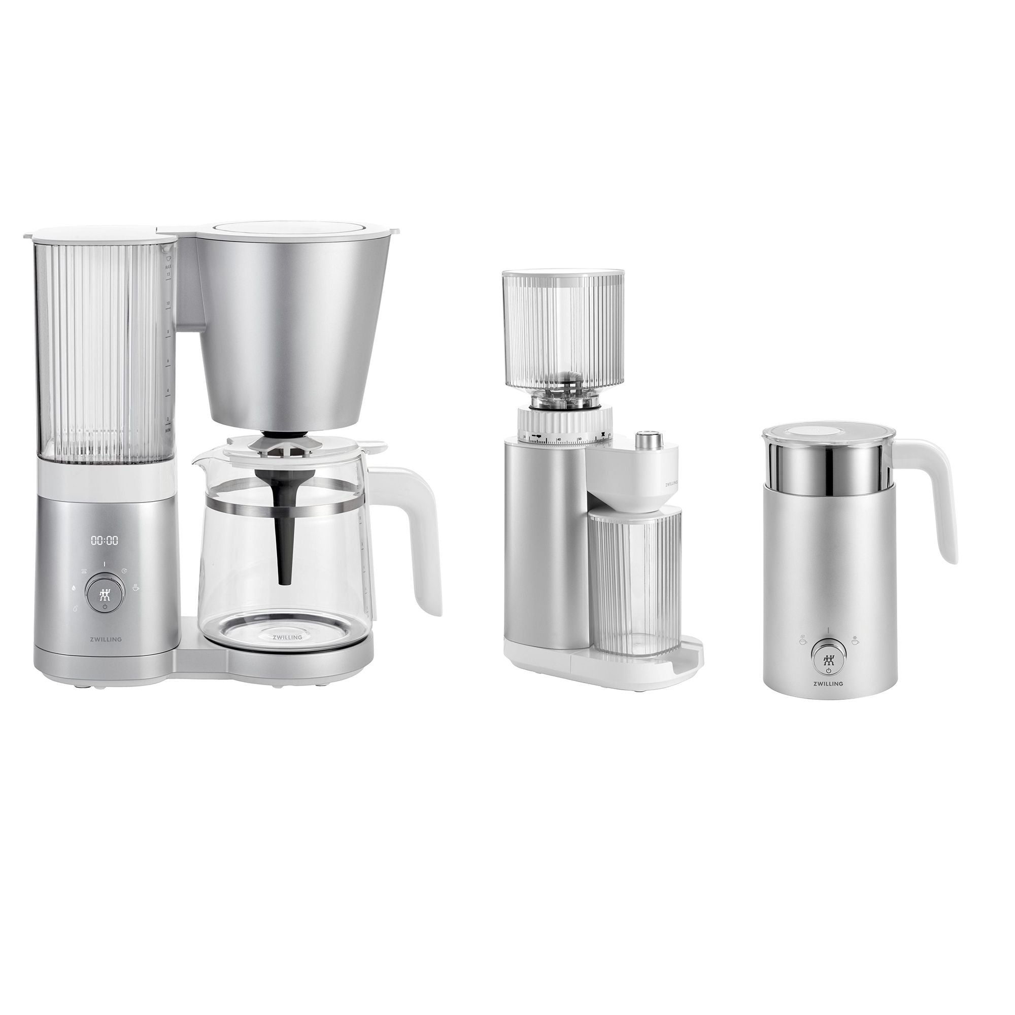 ZWILLING ENFINIGY Broyeur à café + Cafetière à filtre + Mousseur à Lait ARGENT Zwilling - Mathon - 1