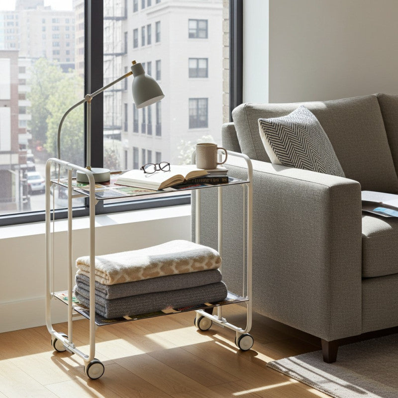 Desserte pliante 2 niveaux avec roulettes – structure blanche, bauhaus Don Hierro - Mathon - 4