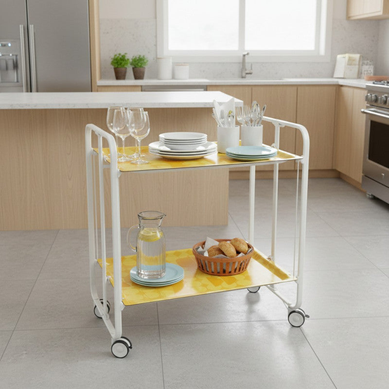 Desserte pliante 2 niveaux avec roulettes – structure blanche, bauhaus Don Hierro - Mathon - 2