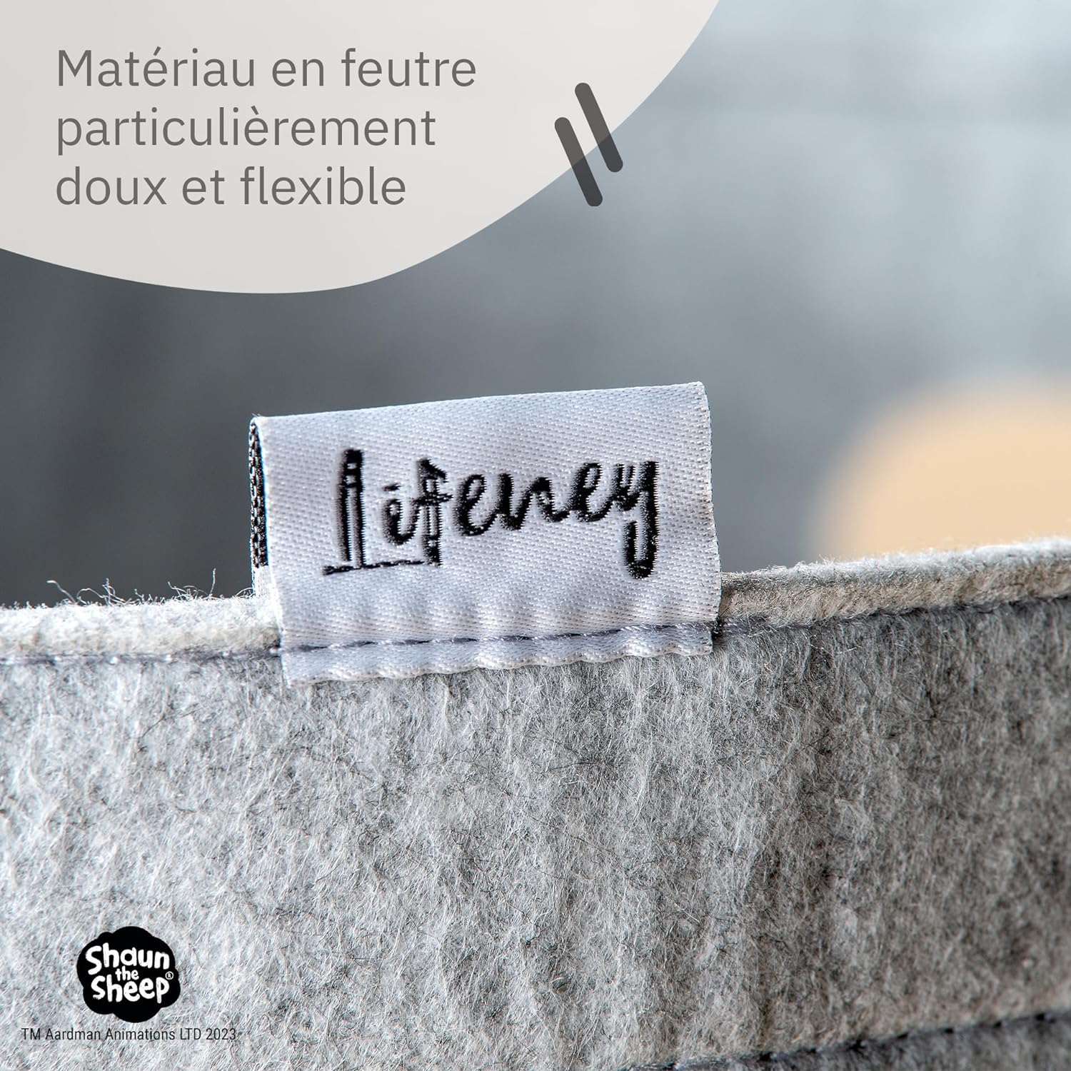 Panier à linge sale gris en feutre motif 4 moutons Lifeney Shaun le mouton Fackelmann - Mathon - 4