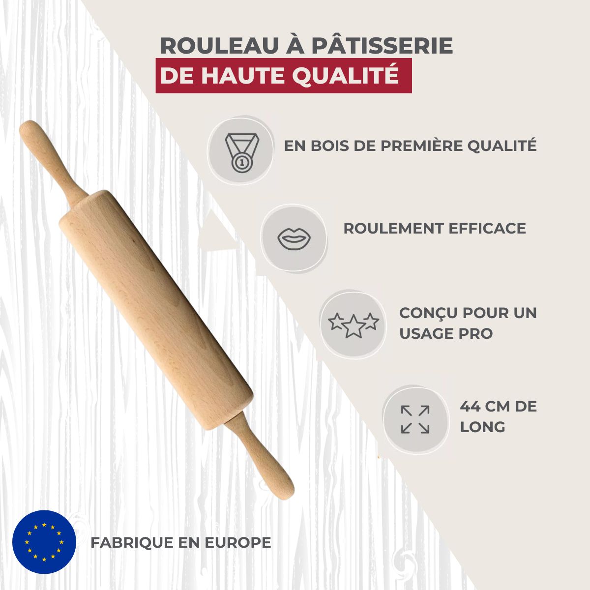Rouleau à pâtisserie en bois 25 cm  Wood Edition Zenker - Mathon - 2