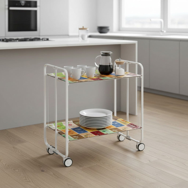 Desserte pliante 2 niveaux avec roulettes – structure blanche, bauhaus Don Hierro - Mathon - 2