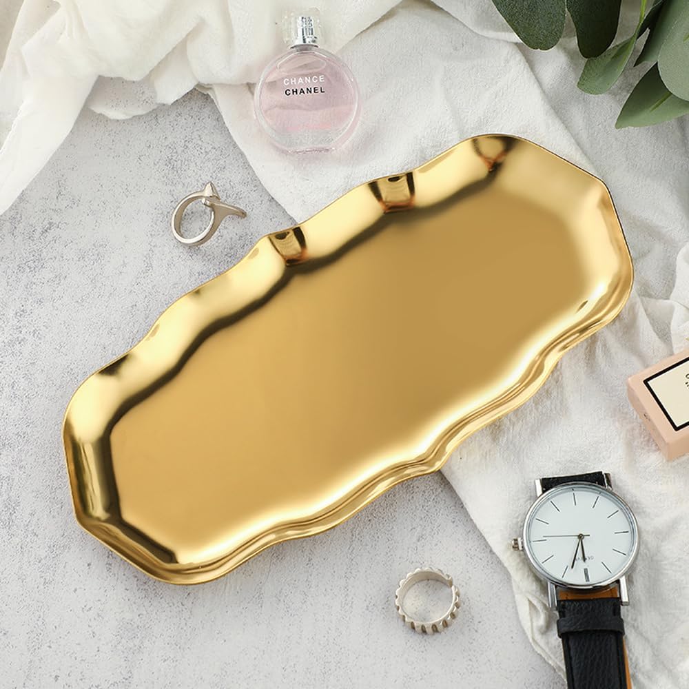 Plateau décoratif ovale en acier inoxydable doré Vendos85 - Mathon