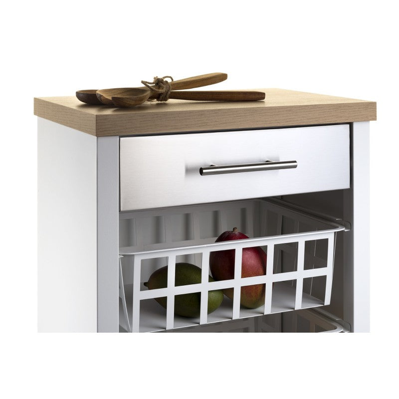 Desserte de cuisine KARA, blanc-inox-Bois Orme Don Hierro - Mathon - 3