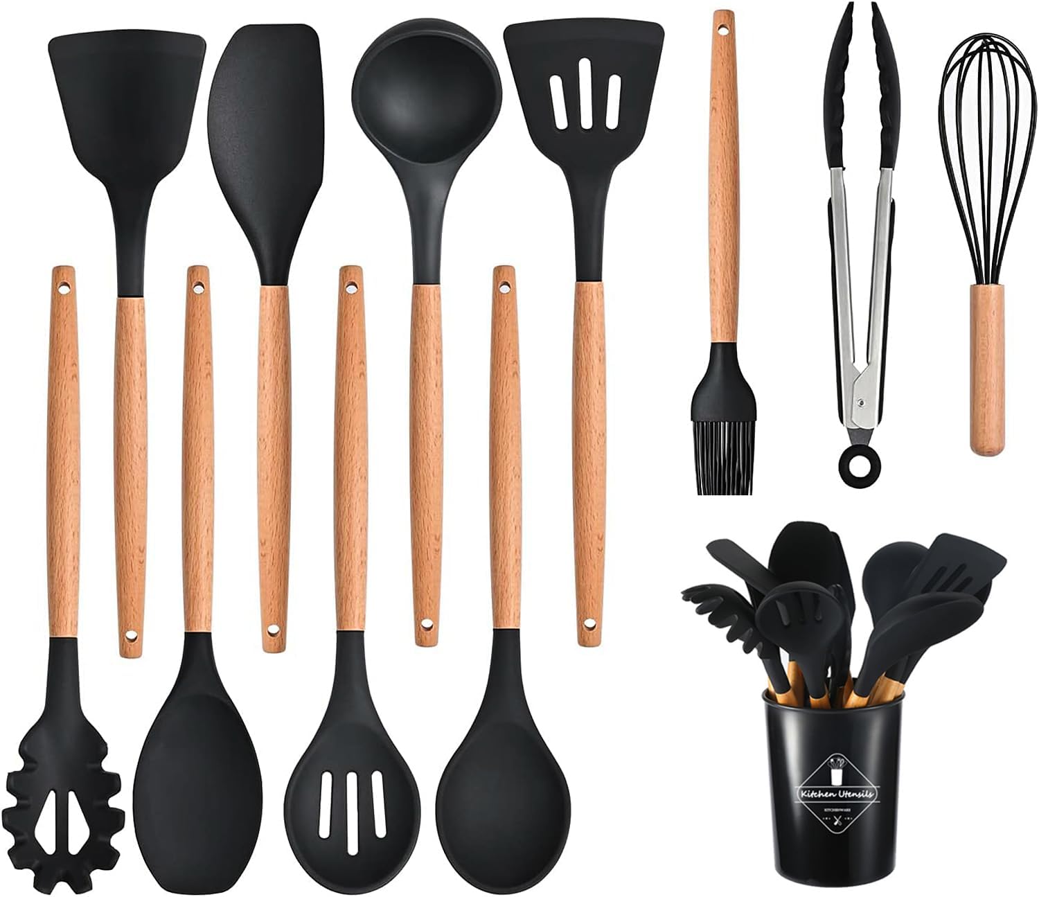 Set de 12 Ustensiles de Cuisine Silicone noir Vendos85 - Mathon