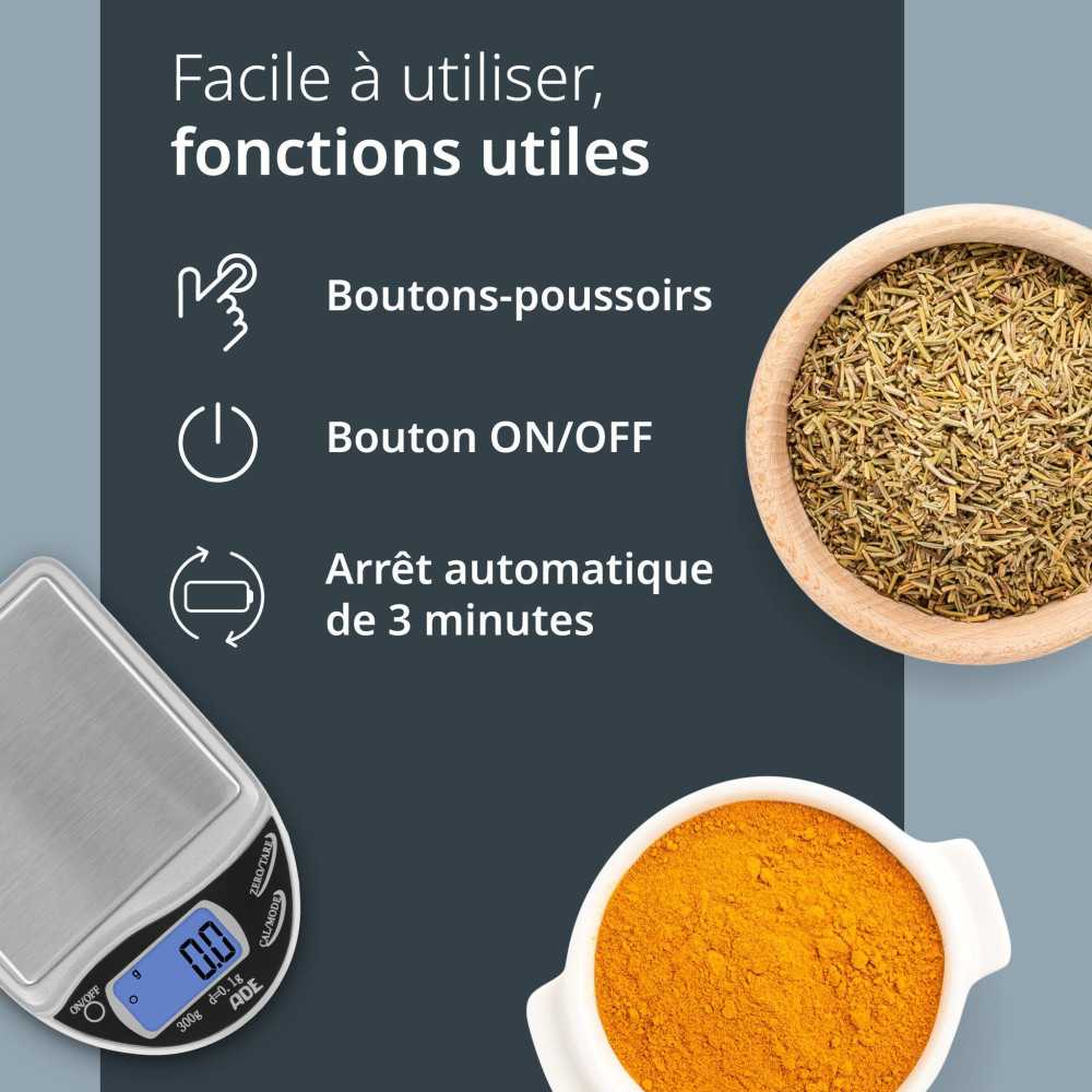 Balance De Cuisine Digitale - Ade - Pocket - Plastique Abs - De 0,1 A 300 Gr - Inclus 2 Piles Aaa ADE - Mathon - 4